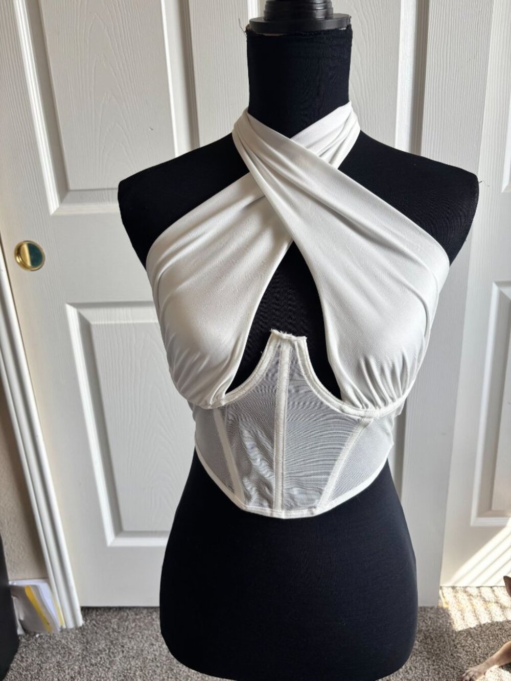 White Halter Mesh Corset Crop Top | Size Unmarked (Best Fits Small)